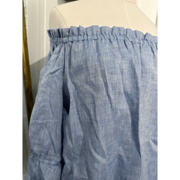 COPY - Sara Campbell Off The Shoulder Linen Blue Top Blouse Size Small Bell Sle… - Picture 6 of 6